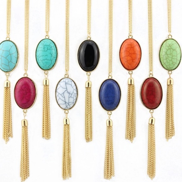 Long Tassel Turquoise Necklace - Picture 3 of 3